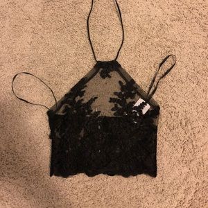 Windsor black mesh and lace crop top